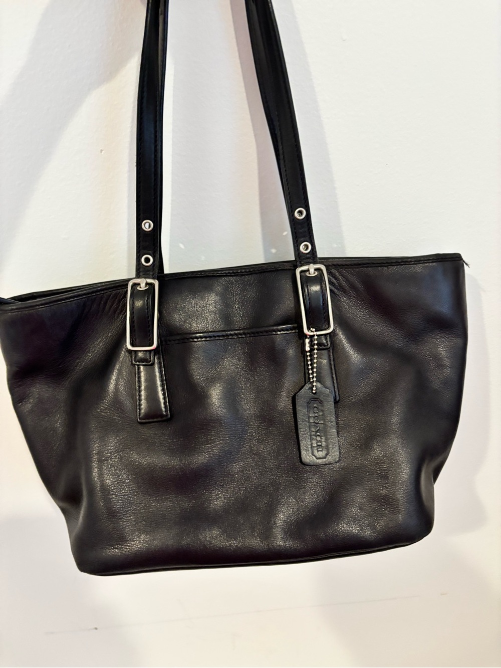 Coach Black Leather Shoulder Tote with Tag